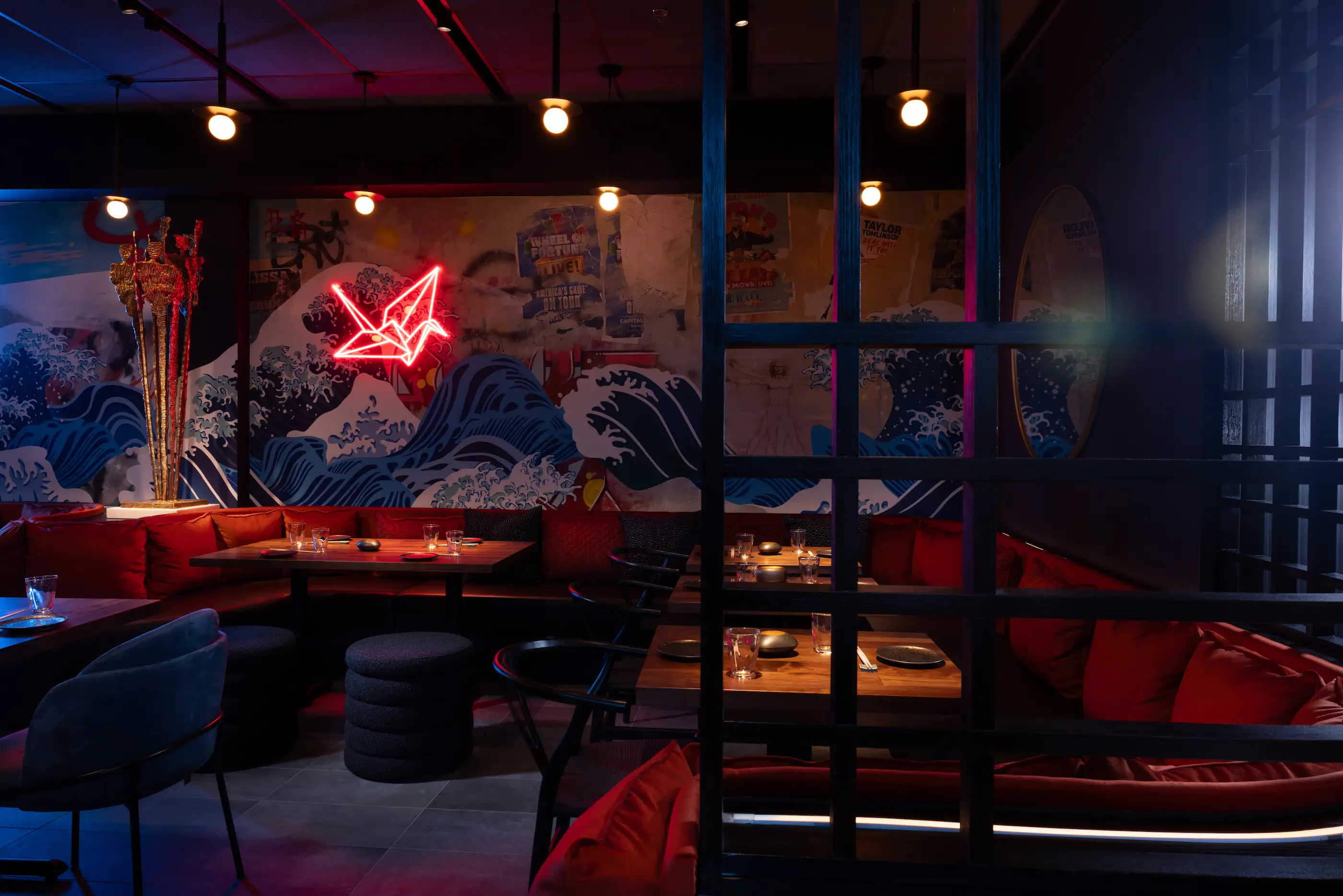 Warm, intimate seating inside The Naisho Room